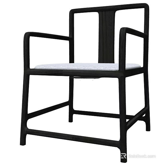 Modern Black Frame Armchair With White Fabric Seat And Minimalist Design 3d model 