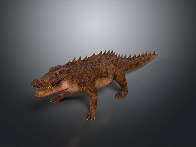 Realistic 3D Crocodile Model With Rough Skin And Spiked Back Open Mouth 3d model