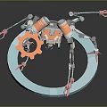 Mechanical Creature With Multiple Legs Blue Ring Orange Gear And Gray Parts
