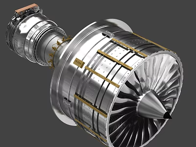High Precision Industrial Equipment Turbine Engine With Metallic Casing Golden Stripes And Blade Structure 3d model