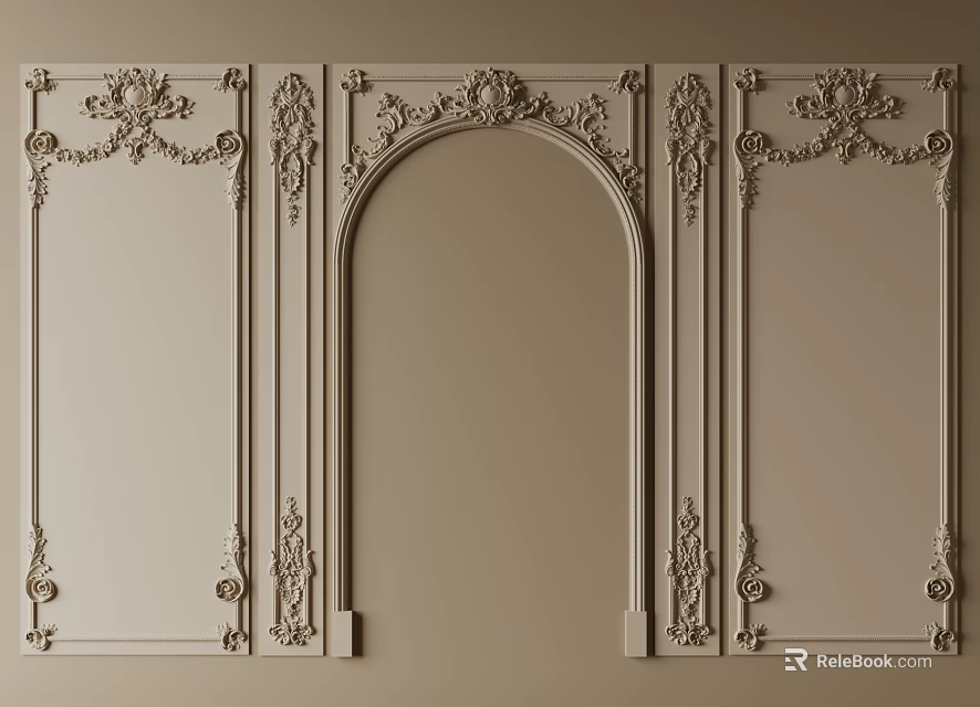 Gypsum Molding With Intricate Carvings Decorative Wall Arched Doorway Classical Design Curved Floral Patterns 3d model 