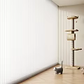 Window Blinds in Bright Room with Cat Tree Small Cat and Wooden Floor