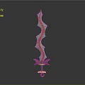 Ornate Curved Sword With Colorful Decorations And Metallic Base Stand