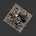 Broken Black Structure Surrounded by Stones Bricks and Debris on Concrete Base 3d model