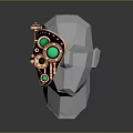 Steampunk Inspired Copper Earrings with Green Gemstones and Intricate Mechanical Details