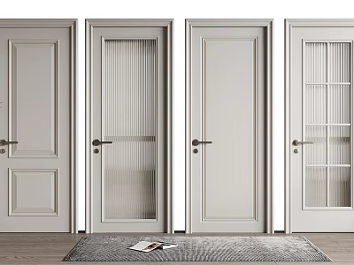 Modern Light Gray Hinged Doors with Paneled Louvered and Grid Glass Designs for Interior Spaces 3d model