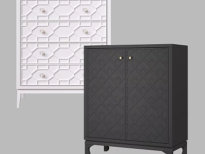 White and Black Dressers with Geometric Patterns Drawers Doors and Metal Handles 3d model