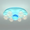Blue Modern Ceiling Light With Spherical Decorations And Striped Center Globe