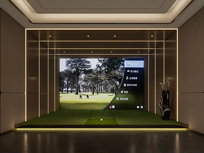 Indoor Golf Fitness Simulator With Virtual Course Screen And Training Gear 3d model