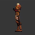 Futuristic Armored Female Character With Orange Red Armor Mechanical Arm And Weapon Design