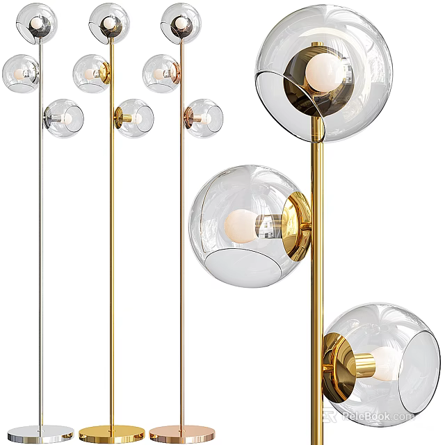 Modern Glass Globe Shade Floor Lamp With Gold Metal Stand And Decorative Design 3d model 