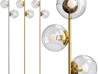 Modern Glass Globe Shade Floor Lamp With Gold Metal Stand And Decorative Design 3d model