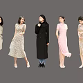 Group of Women Posing in Various Stylish Fashion Outfits and Dresses