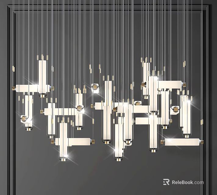 Modern Linear Geometric Chandelier with Hanging Rectangular LED Lights Contemporary Stylish Design 3d model 