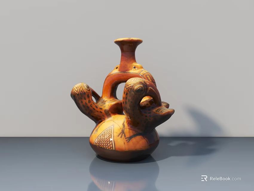 Brown Ceramic Sculpture Carving With Intricate Surface Patterns And Unique Animal Shape 3d model 