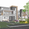 Modern Detached Villa Exterior Design With Courtyard Lawn Stone Pathway And Lush Greenery