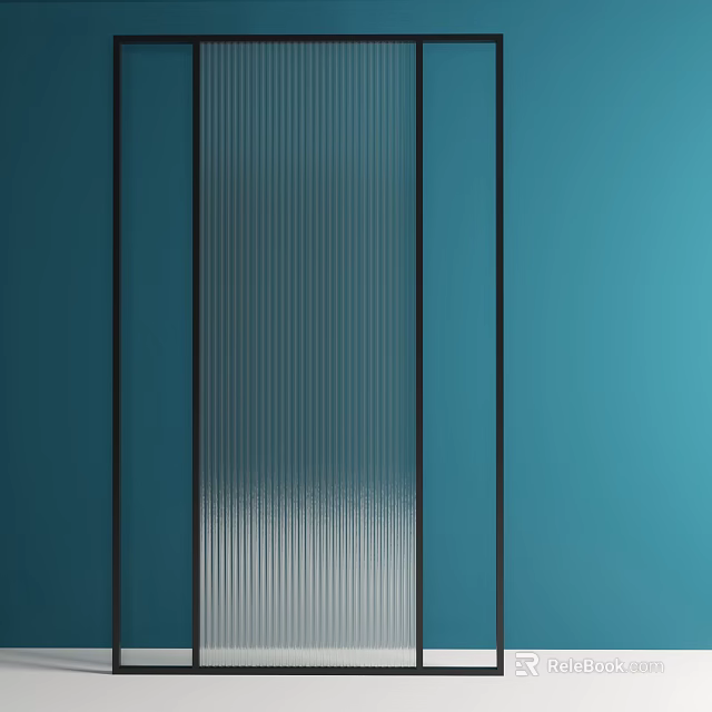 Modern Interior Partition Design With Teal Frame And Ribbed Glass Panel 3d model