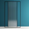 Modern Interior Partition Design With Teal Frame And Ribbed Glass Panel 3d model