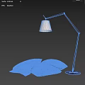 Modern Stylish Floor Lamp with Blue Cushions in Black Setting and White Light Strip