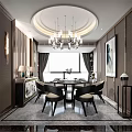 Elegant Modern Dining Room With Stylish Sideboard Chandelier And Decorative Elements 3d model