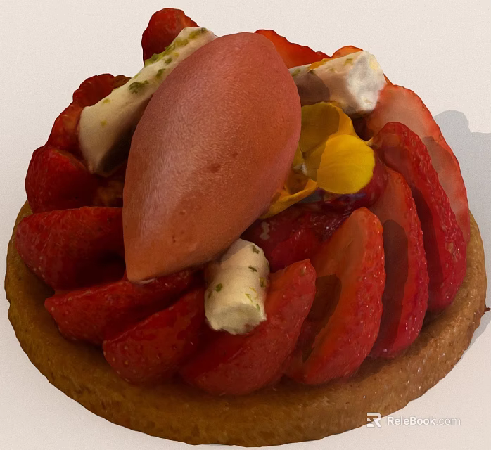 Delicious Strawberry Tart Topped With Sliced Strawberries Orange Mousse And Yellow Flower 3d model 