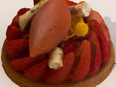 Delicious Strawberry Tart Topped With Sliced Strawberries Orange Mousse And Yellow Flower 3d model