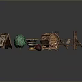 Decorative Scene Components With Wooden Stands Green Spherical Decor And Textured Containers