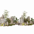 Natural Plant Arrangement with Stones Bamboo and Green Plants for Garden Decor