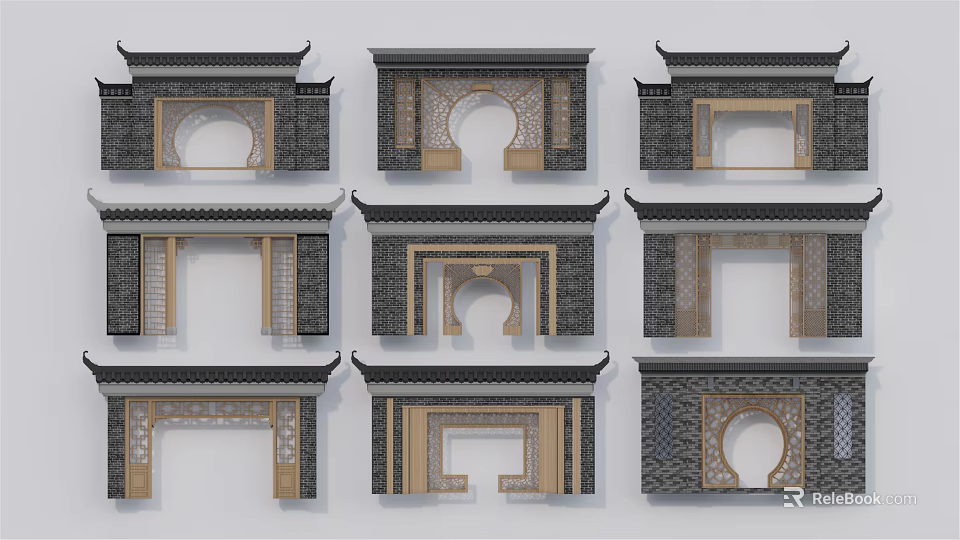 Traditional Door Arches With Various Design Styles And Architectural Elements 3d model