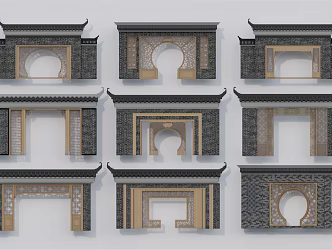 Chinese door arch landscape wall landscape door 3d model