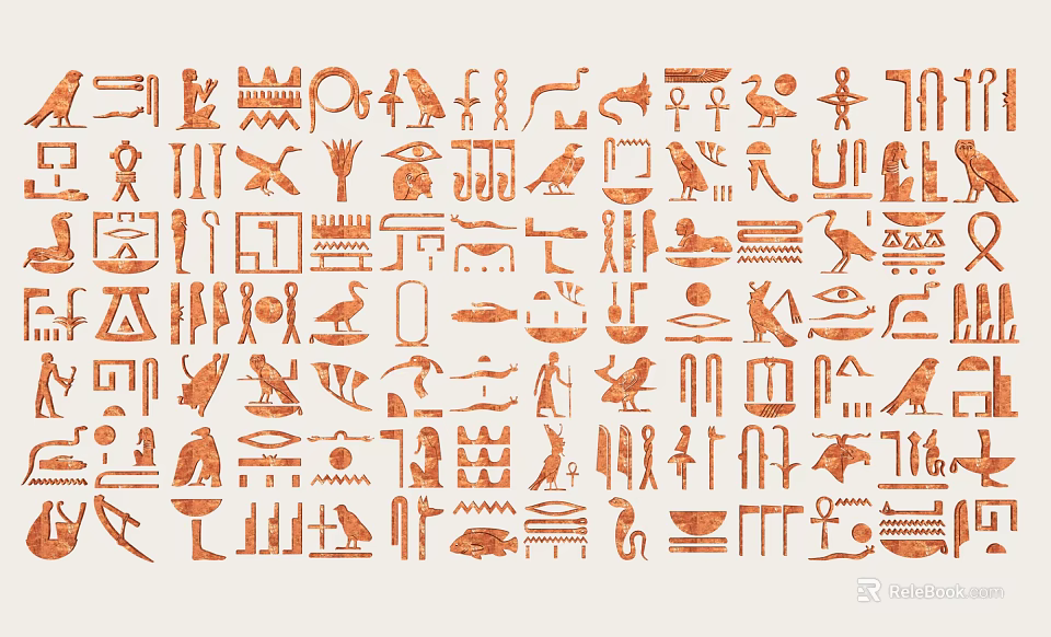 Orange Egyptian Hieroglyphs Wall Decor On Light Background 3d model 