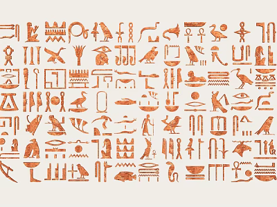 Orange Egyptian Hieroglyphs Wall Decor On Light Background 3d model Orange Egyptian Hieroglyphs Wall Decor On Light Background 3d model