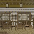 Traditional Chinese Ancient Architecture Interior With Wooden Structure Hanging Lanterns And Furniture