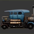 Steampunk Style Blue And Copper Vintage Car Model With Steam Pipes And Retro Design