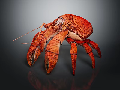 Red Lobster With Large Claws On Dark Background Showing Reflection 3d model