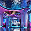 Modern KTV Interior Design With Colorful Lighting Stage And Comfortable Seating Area
