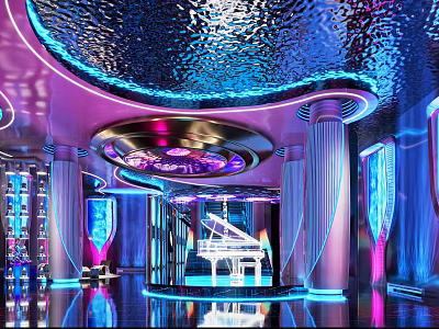 Modern KTV Interior Design With Colorful Lighting Stage And Comfortable Seating Area 3d model