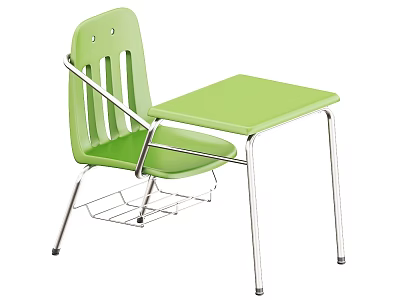 Green Student Desk With Matching Chair And Under Chair Metal Basket 3d model