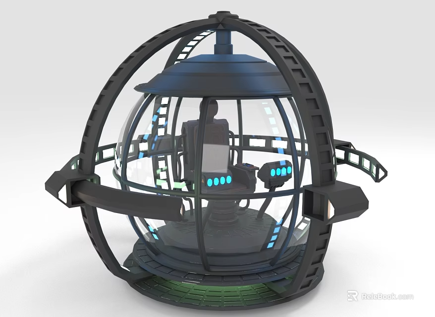 Futuristic Spherical Tech Device With Transparent Enclosure Interior Seat Control Panel Circular Rails And Glowing Lights 3d model 