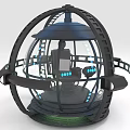 Futuristic Spherical Tech Device With Transparent Enclosure Interior Seat Control Panel Circular Rails And Glowing Lights