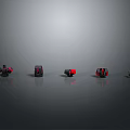 Multiple Different Designed Weapon Models in Black Red Color Displayed on Gray Background
