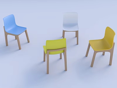 Modern Multicolored Dining Chairs Featuring Wooden Legs And Simple Plastic Seats 3d model