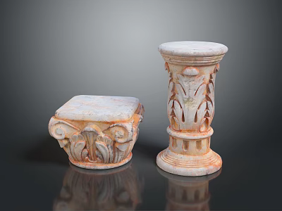 Two Classical Stone Pillars With Intricate Carved Patterns And Decorative Base 3d model