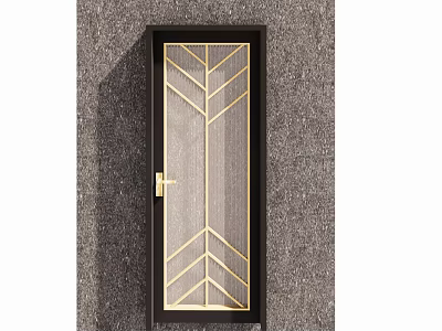 Modern Swing Door with Black Frame Gold Geometric Lines and Transparent Glass 3d model