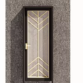 Modern Swing Door with Black Frame Gold Geometric Lines and Transparent Glass 3d model