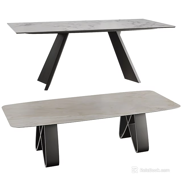 Dining Table And Bench Set With Modern Design And Metal Legs 3d model