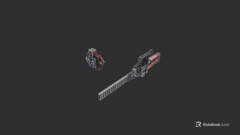 Detailed 3D Model Mechanical Weapons With Small Component And Long Serrated Blade Design 3d model 