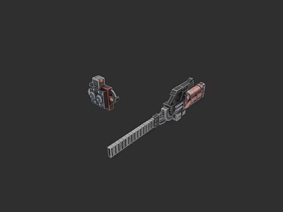 Detailed 3D Model Mechanical Weapons With Small Component And Long Serrated Blade Design 3d model