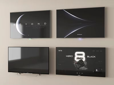 Modern Flat Screen Televisions Wall Mounted In Home Interior Displaying Sleek Visuals 3d model