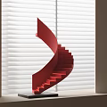 Red Spiral Staircase Sculpture With Black Base And Window Blinds Background 3d model